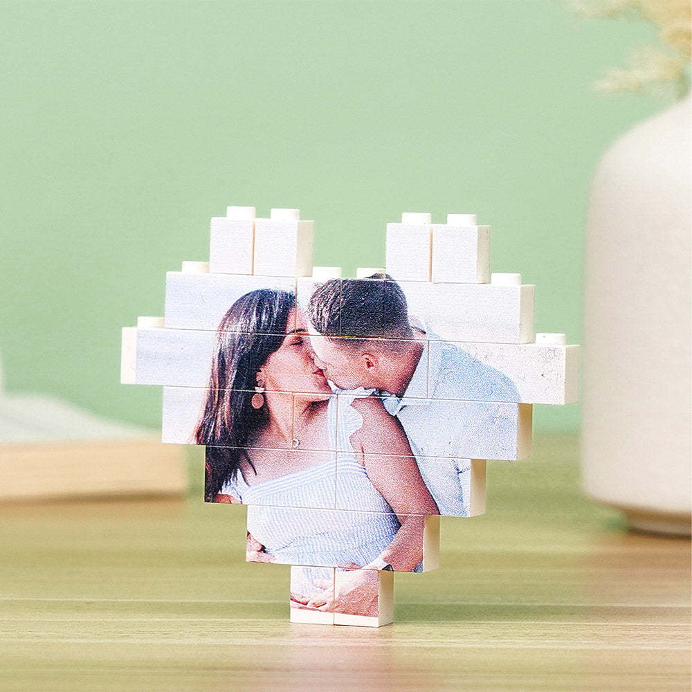 Gifts for Her Custom Building Brick Personalised Photo Block Heart Shaped - MyFaceSocksAu