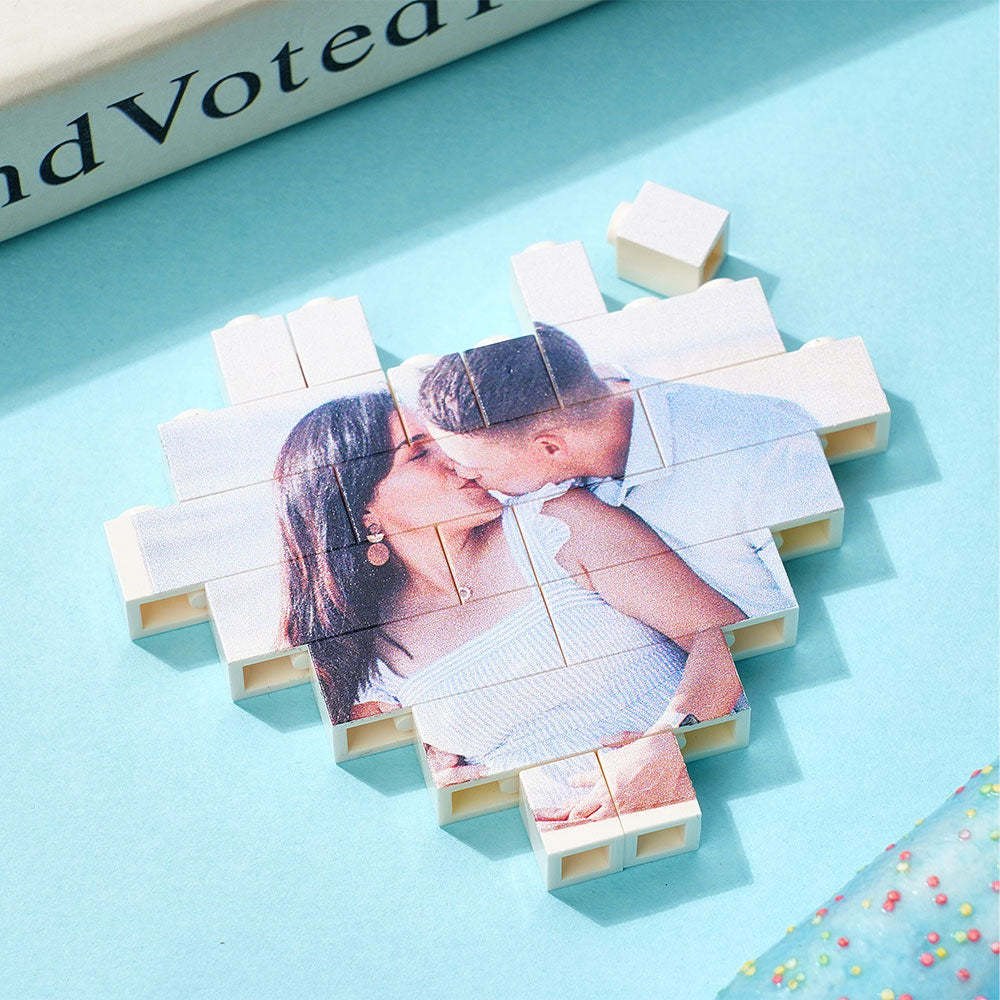 Christmas Gifts Custom Building Brick Personalised Photo Block Heart Shaped - MyFaceSocksAu