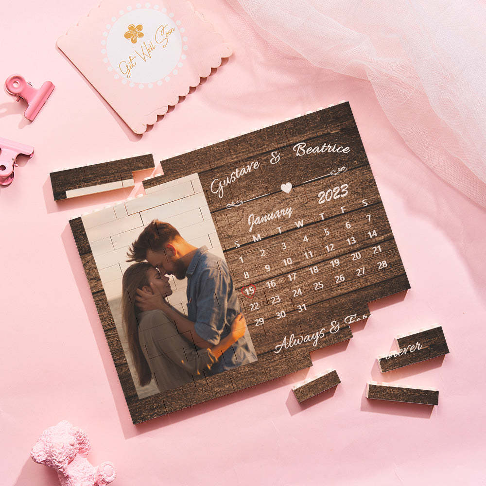 Custom Building Block Puzzle Horizontal Trio Photo Brick Calendar Anniversary Valentine Gift - MyFaceSocksAu