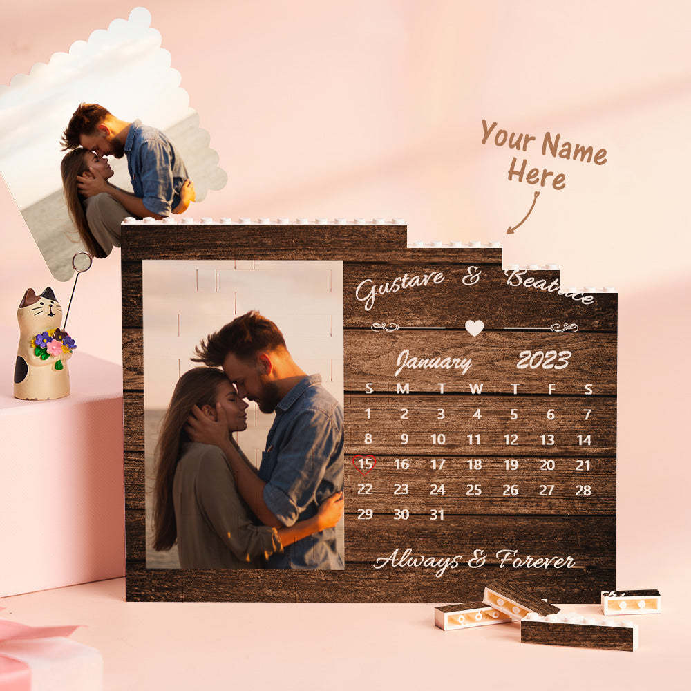 Custom Building Block Puzzle Horizontal Trio Photo Brick Calendar Anniversary Valentine Gift - MyFaceSocksAu