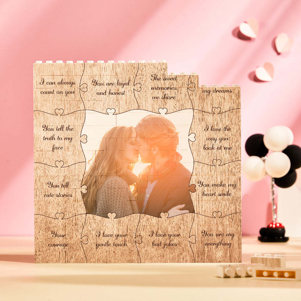 Custom Building Block Puzzle Square Photo Brick Write 12 Reasons to Love Him/Her - MyFaceSocksAu