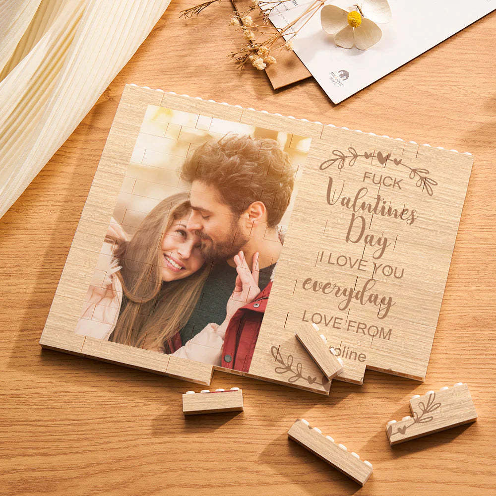 Custom Building Block Puzzle Horizontal Trio Photo Brick Valentine Gift I love You Every Day-MyFaceSocksAu