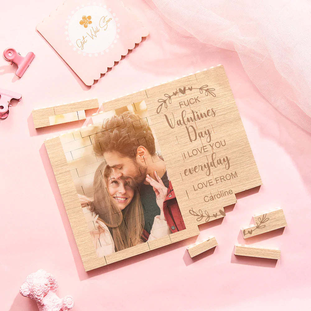 Custom Building Block Puzzle Horizontal Trio Photo Brick Valentine Gift I love You Every Day-MyFaceSocksAu