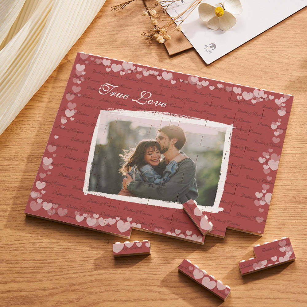 Custom Building Block Puzzle Horizontal Trio Photo Brick Valentine Gift True Love - MyFaceSocksAu