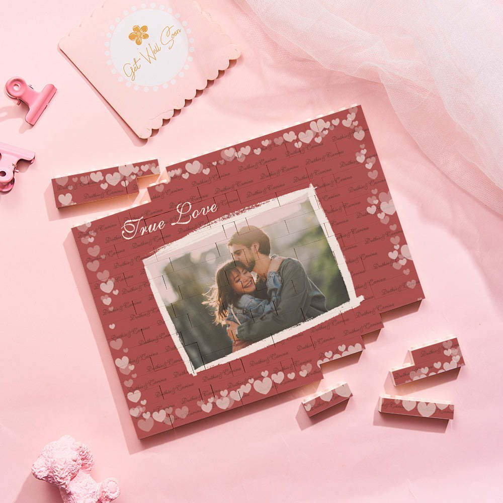 Custom Building Block Puzzle Horizontal Trio Photo Brick Valentine Gift True Love - MyFaceSocksAu