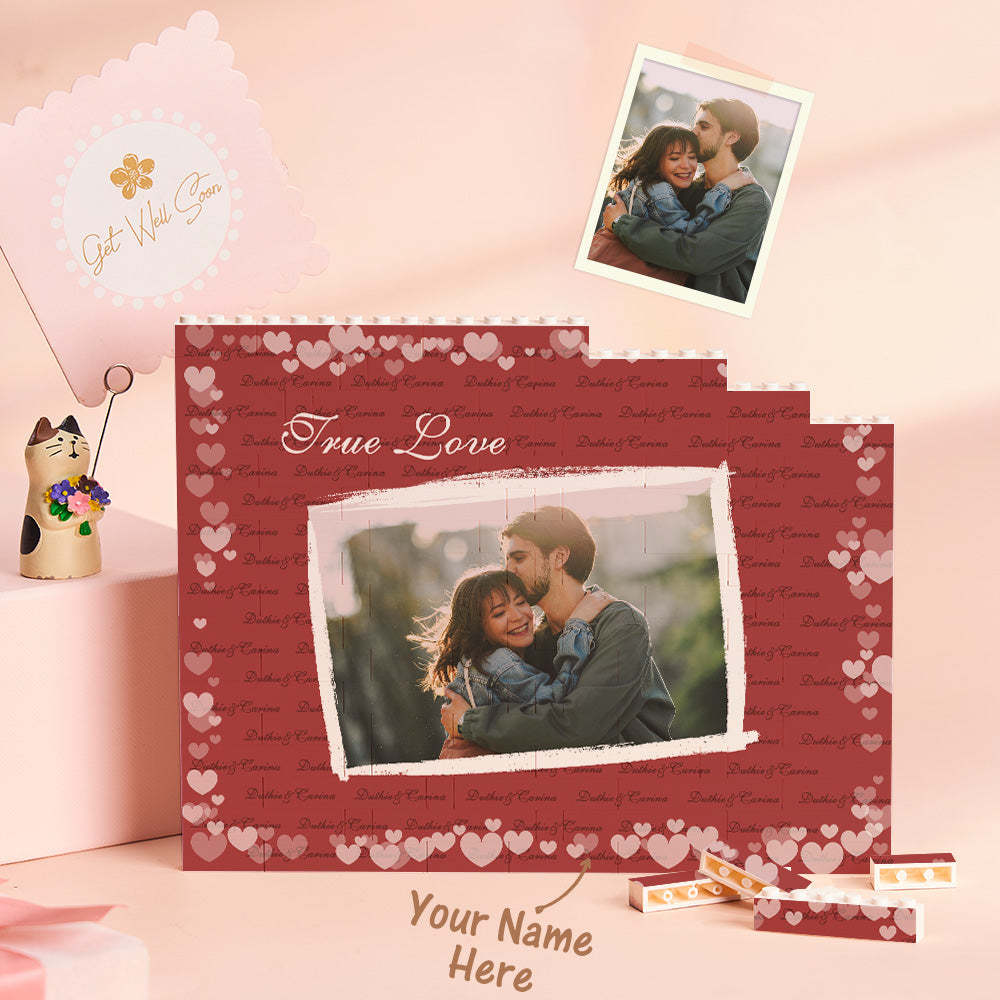 Custom Building Block Puzzle Horizontal Trio Photo Brick Valentine Gift True Love - MyFaceSocksAu