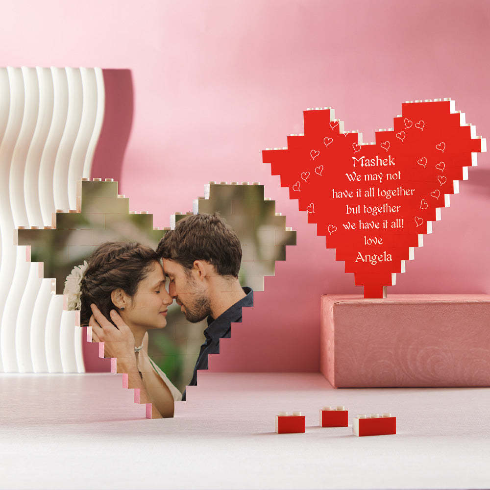 Custom Building Block Puzzle Heart Shape Photo Brick Valentine Gift for Lover - MyFaceSocksAu