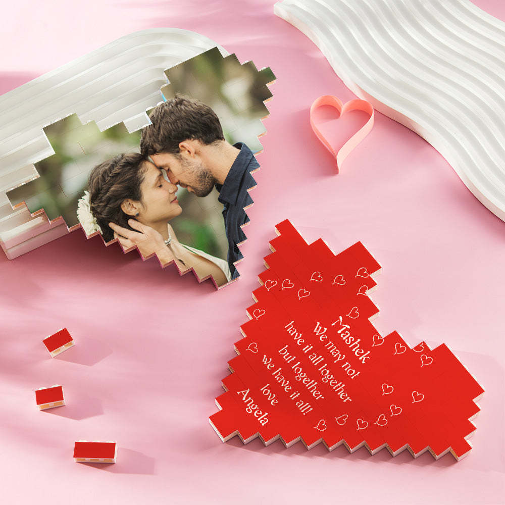 Custom Building Block Puzzle Heart Shape Photo Brick Valentine Gift for Lover - MyFaceSocksAu