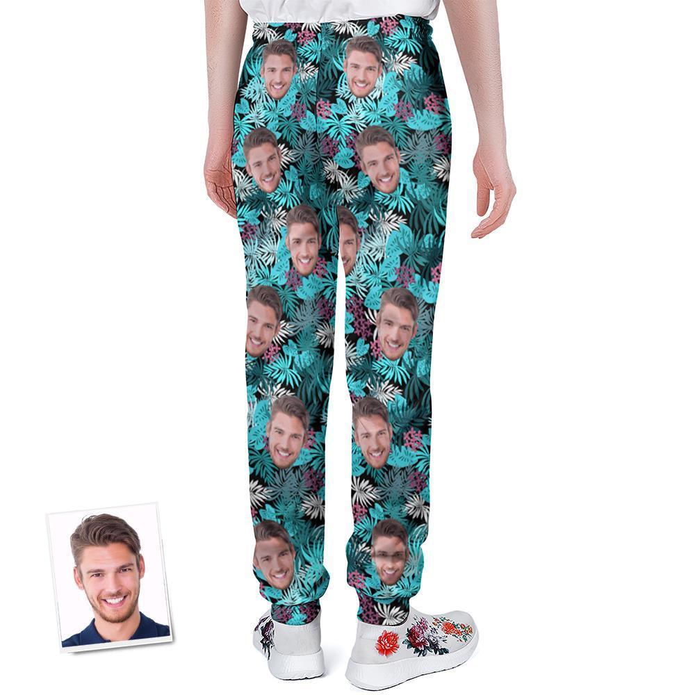 Custom Face Sweatpants Personalized Leaves Design Unisex Joggers