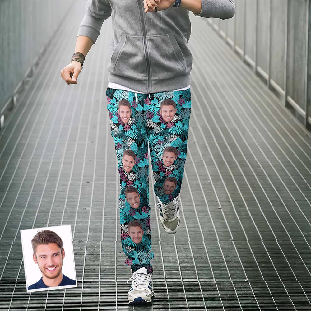 Custom Face Sweatpants Personalized Leaves Design Unisex Joggers