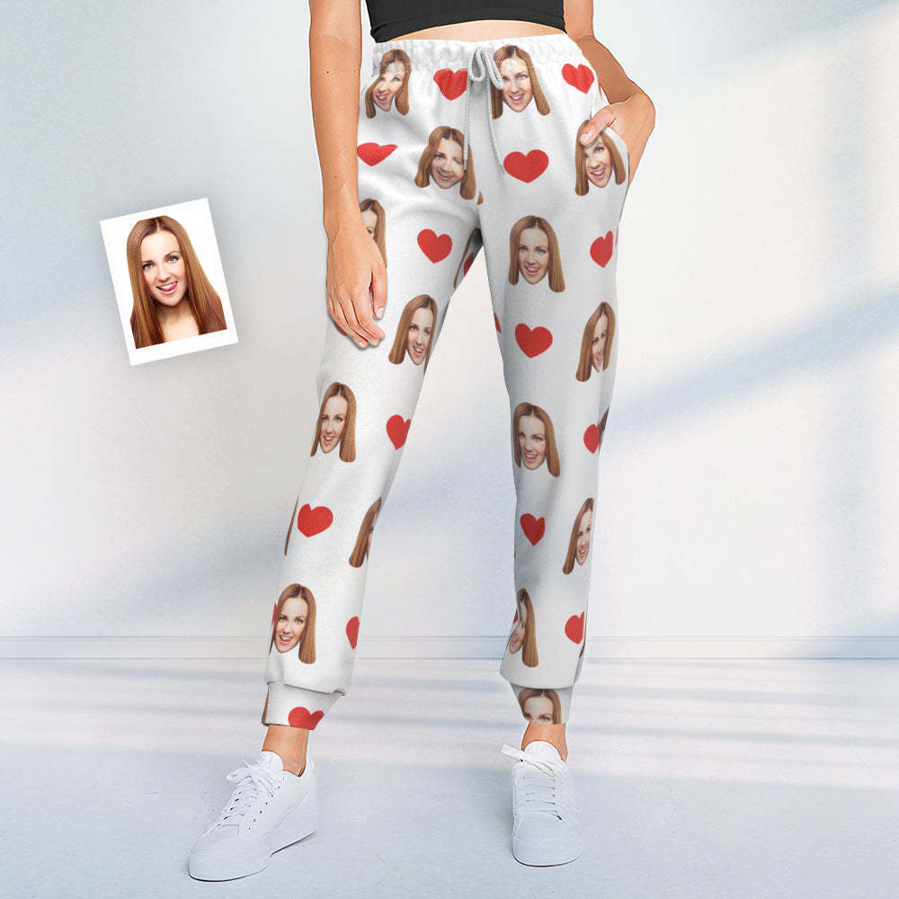 Custom Sweatpants Unisex Joggers with Face Heart Pattern