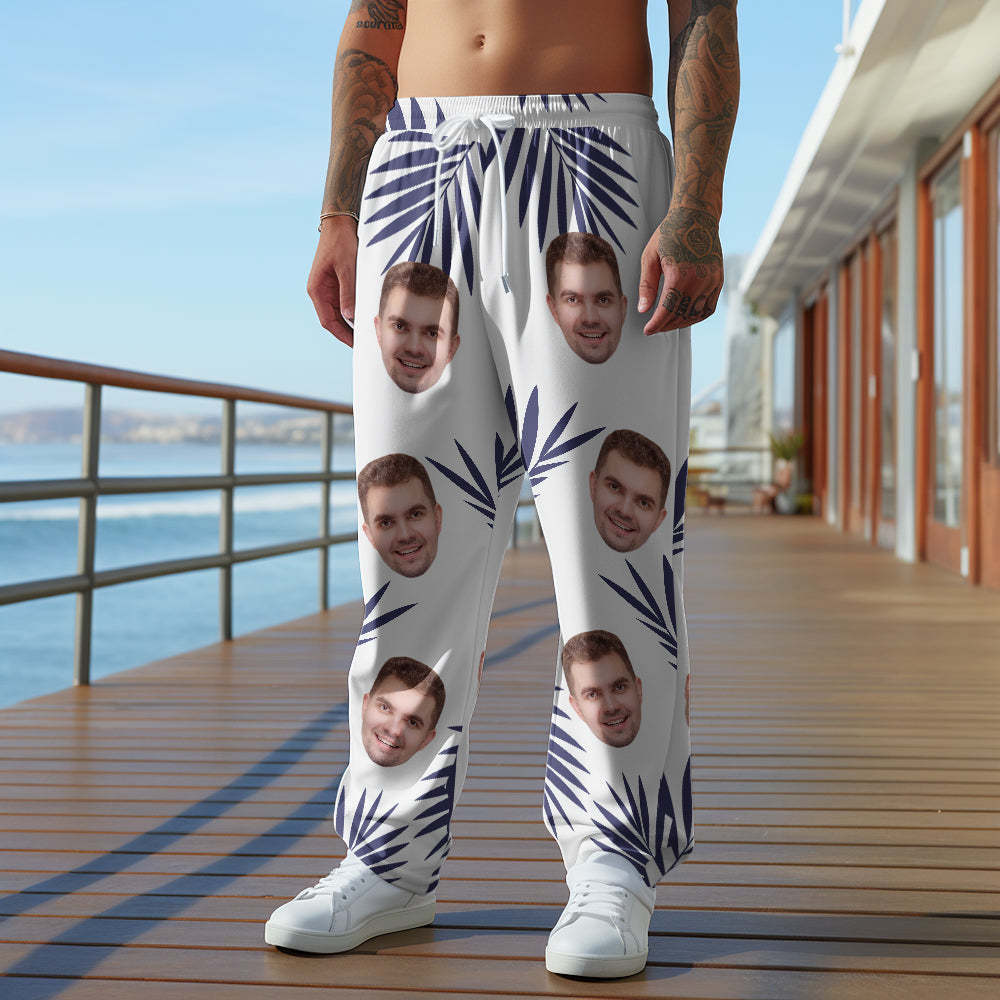 Custom Face Sweatpants Palm Leaf Print Multicolor Personalized Casual Golf Pants for Him - MyFaceSocksAu