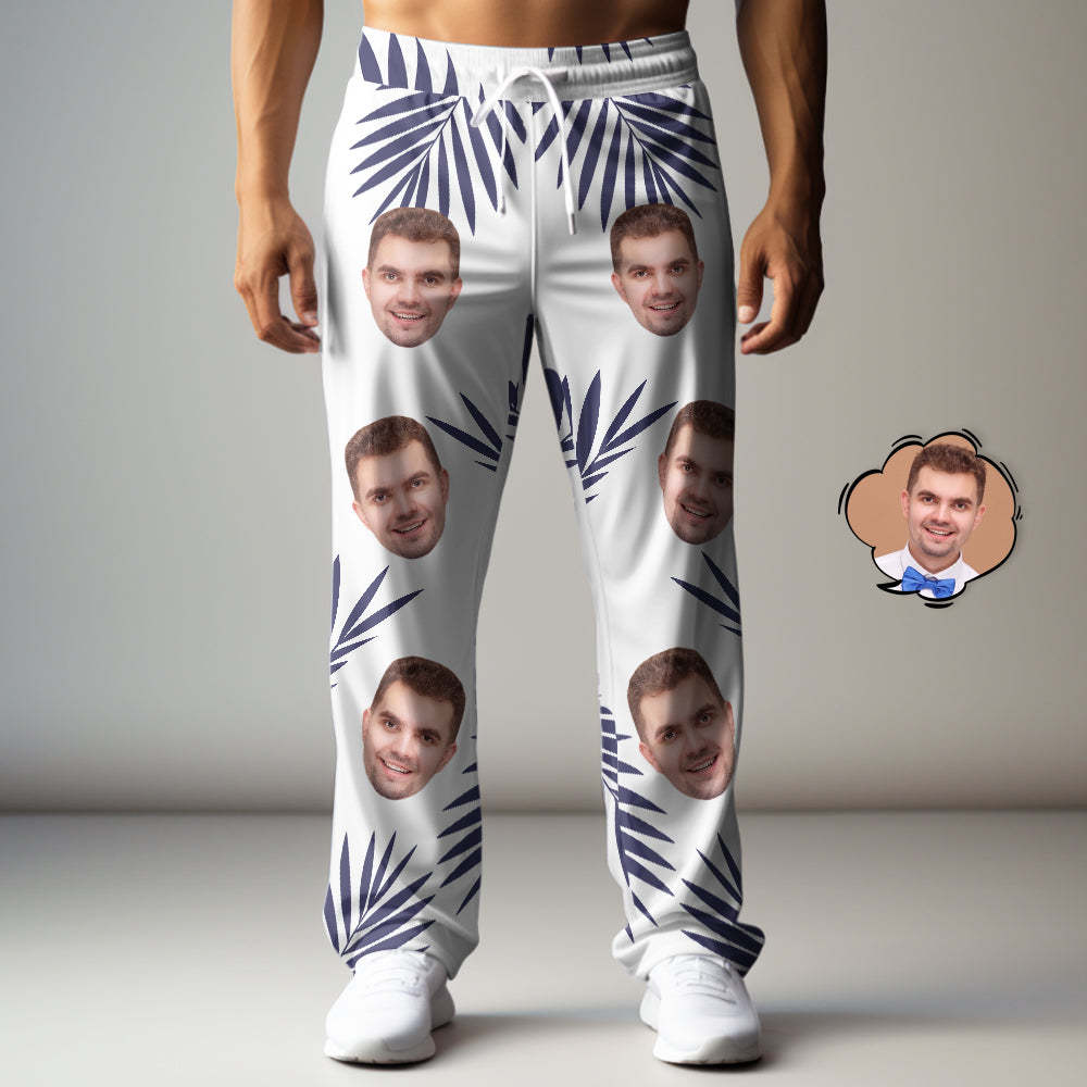 Custom Face Sweatpants Palm Leaf Print Multicolor Personalized Casual Golf Pants for Him - MyFaceSocksAu
