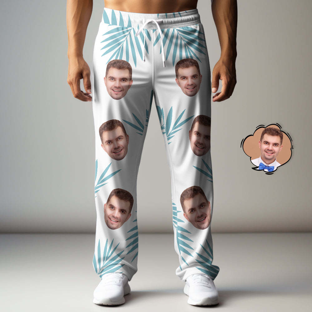 Custom Face Sweatpants Palm Leaf Print Multicolor Personalized Casual Golf Pants for Him - MyFaceSocksAu