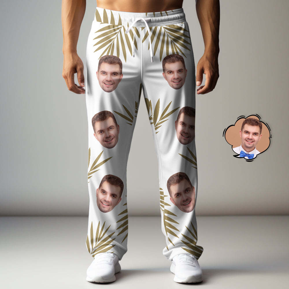 Custom Face Sweatpants Palm Leaf Print Multicolor Personalized Casual Golf Pants for Him - MyFaceSocksAu