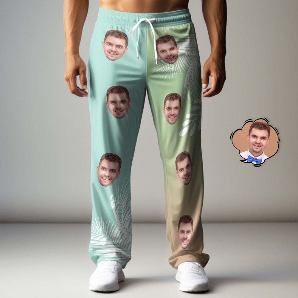 Custom Face Sweatpants Gradient Hawaiian Personalized Casual Golf Pants for Him - MyFaceSocksAu
