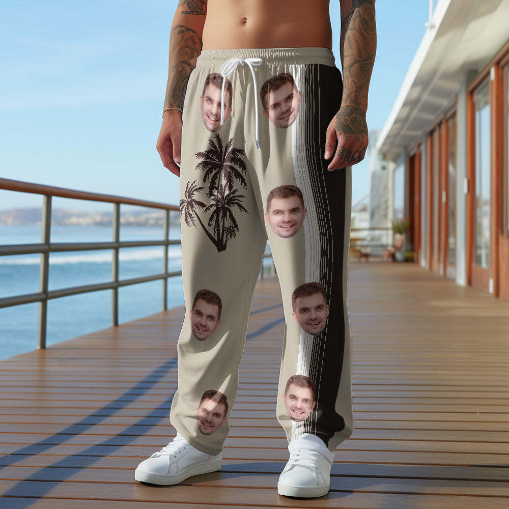 Custom Men's Face Sweatpants Gradient Striped Personalized Casual Pants for Him - MyFaceSocksAu
