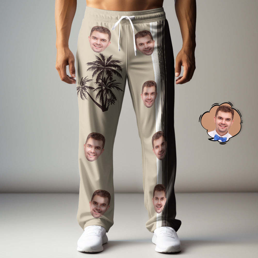Custom Men's Face Sweatpants Gradient Striped Personalized Casual Pants for Him - MyFaceSocksAu