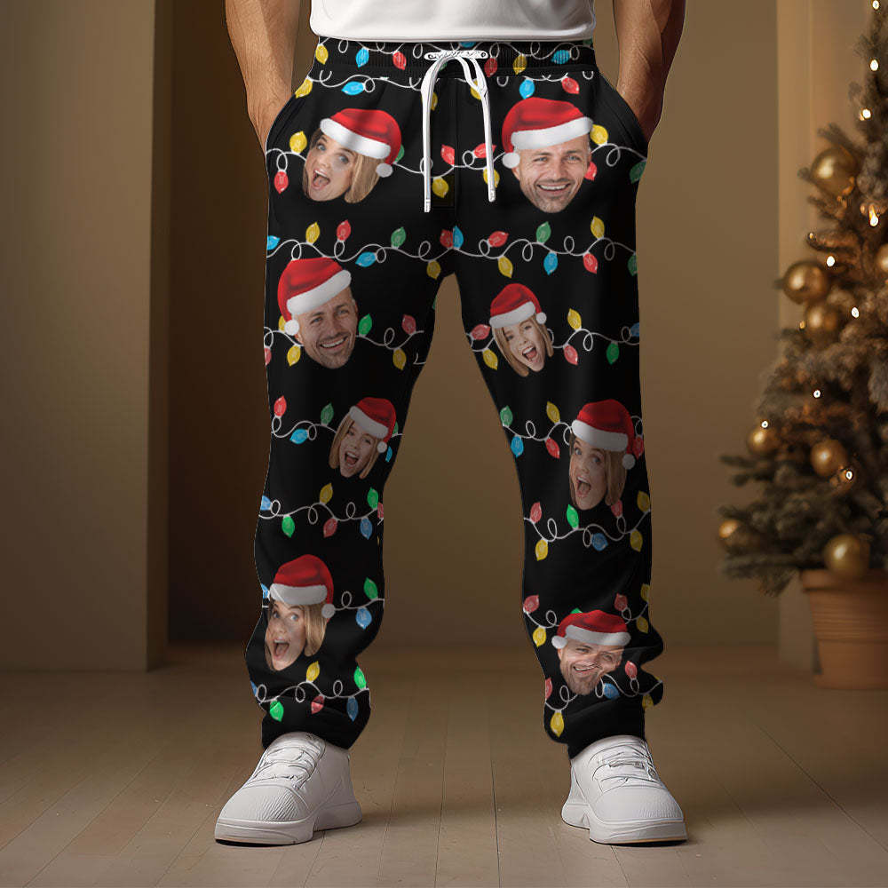 Custom Face Sweatpants Personalized Photo Christmas Family Xmas Leds Golf Pants for Him - MyFaceSocksAu