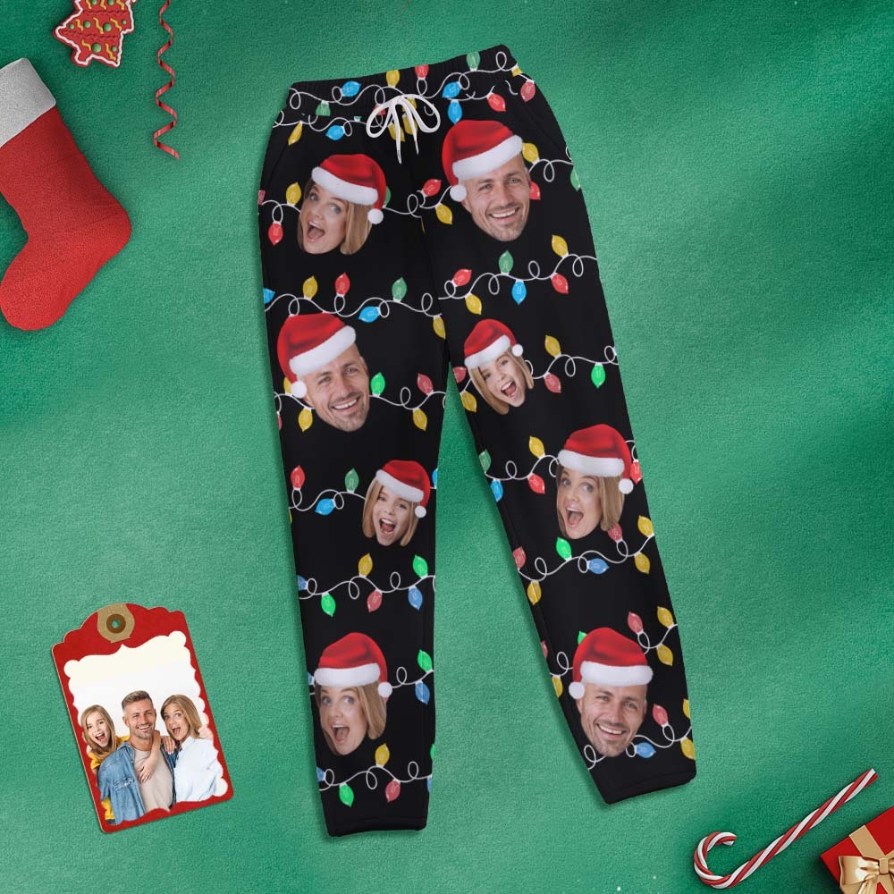 Custom Face Sweatpants Personalized Photo Christmas Family Xmas Leds Golf Pants for Him - MyFaceSocksAu