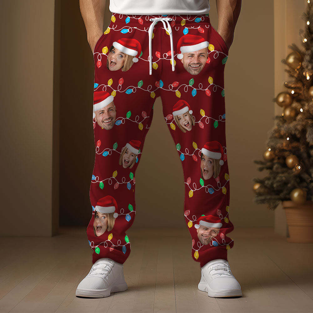 Custom Face Sweatpants Personalized Photo Christmas Family Xmas Leds Golf Pants for Him - MyFaceSocksAu