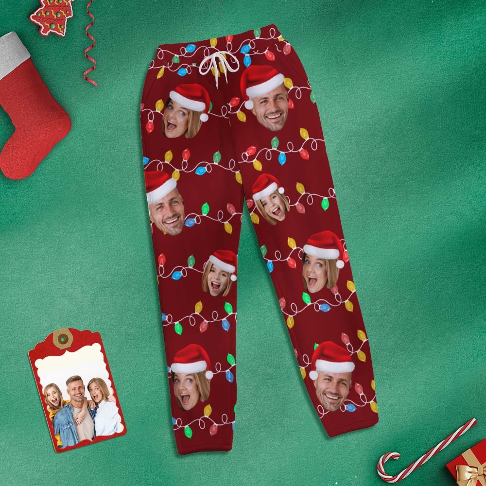 Custom Face Sweatpants Personalized Photo Christmas Family Xmas Leds Golf Pants for Him - MyFaceSocksAu