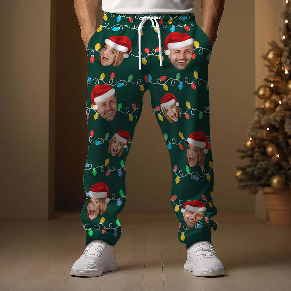 Custom Face Sweatpants Personalized Photo Christmas Family Xmas Leds Golf Pants for Him - MyFaceSocksAu