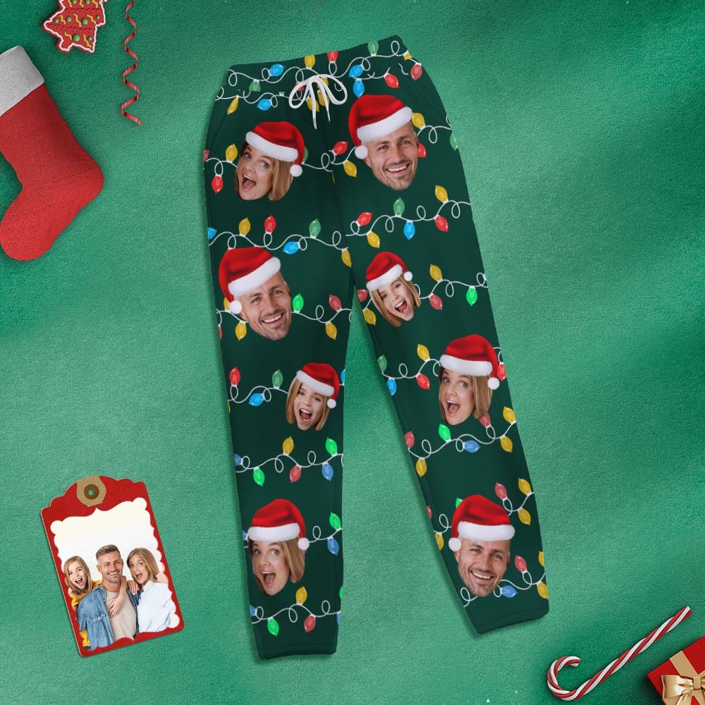 Custom Face Sweatpants Personalized Photo Christmas Family Xmas Leds Golf Pants for Him - MyFaceSocksAu