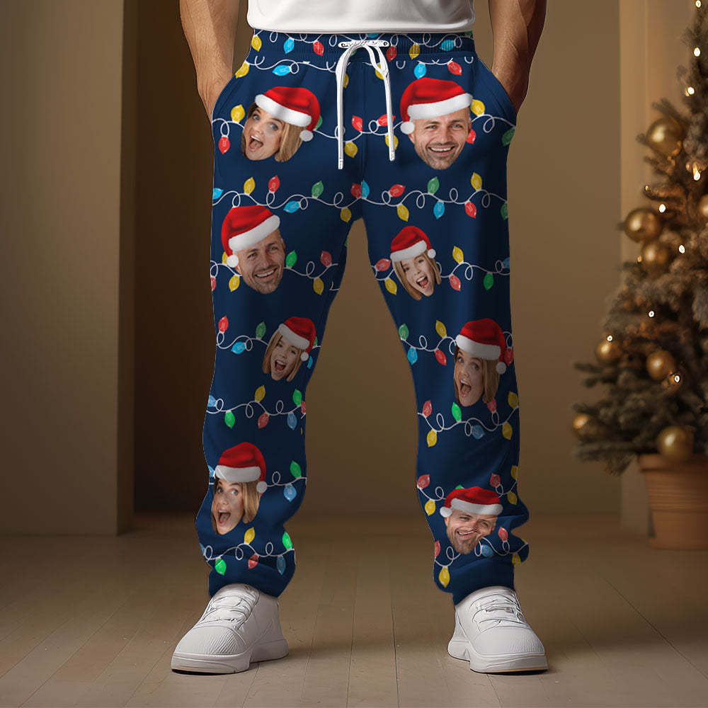 Custom Face Sweatpants Personalized Photo Christmas Family Xmas Leds Golf Pants for Him - MyFaceSocksAu