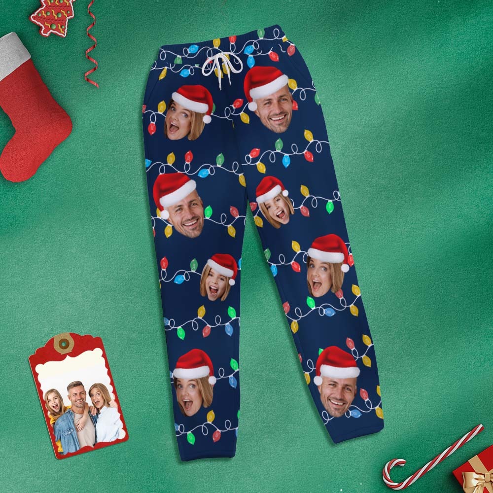 Custom Face Sweatpants Personalized Photo Christmas Family Xmas Leds Golf Pants for Him - MyFaceSocksAu