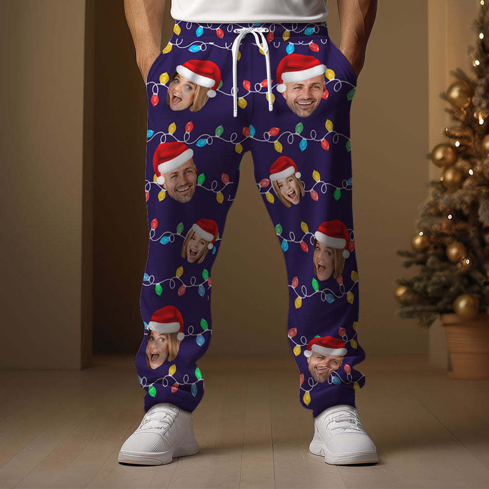 Custom Face Sweatpants Personalized Photo Christmas Family Xmas Leds Golf Pants for Him - MyFaceSocksAu