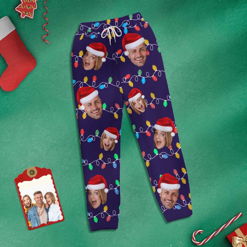 Custom Face Sweatpants Personalized Photo Christmas Family Xmas Leds Golf Pants for Him - MyFaceSocksAu