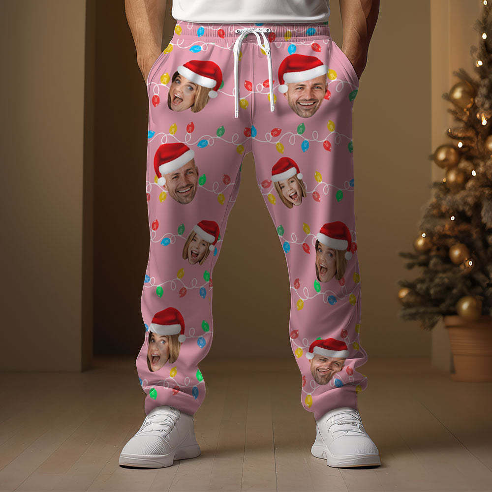 Custom Face Sweatpants Personalized Photo Christmas Family Xmas Leds Golf Pants for Him - MyFaceSocksAu