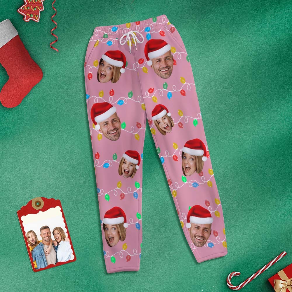 Custom Face Sweatpants Personalized Photo Christmas Family Xmas Leds Golf Pants for Him - MyFaceSocksAu