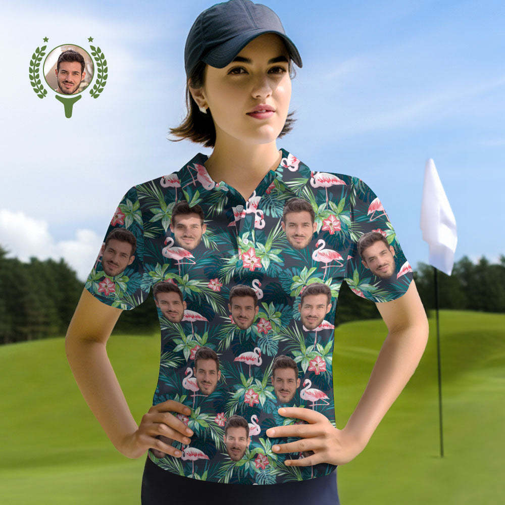 Custom Face Women Polo Shirts Personalised Flamingo Flower - MyFaceSocksAu