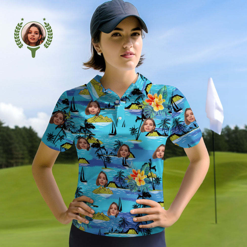 Custom Face Women Polo Shirts Personalised Photo Shirt Vice City - MyFaceSocksAu