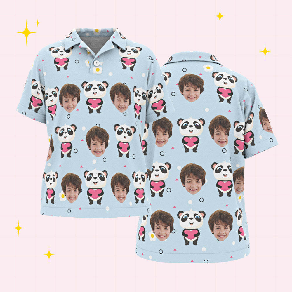 Custom Face Kids Polo Shirts Personalised Photo Shirt Cute Panda - MyFaceSocksAu