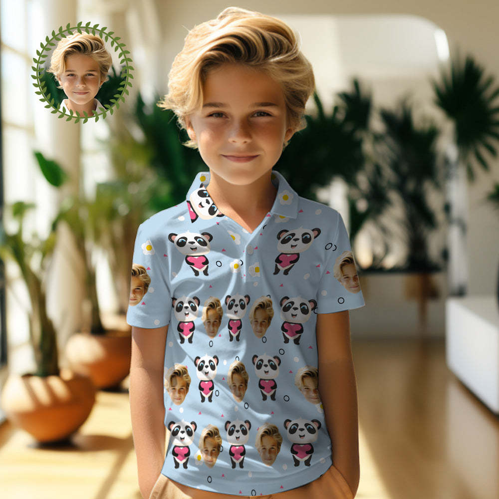 Custom Face Kids Polo Shirts Personalised Photo Shirt Cute Panda - MyFaceSocksAu