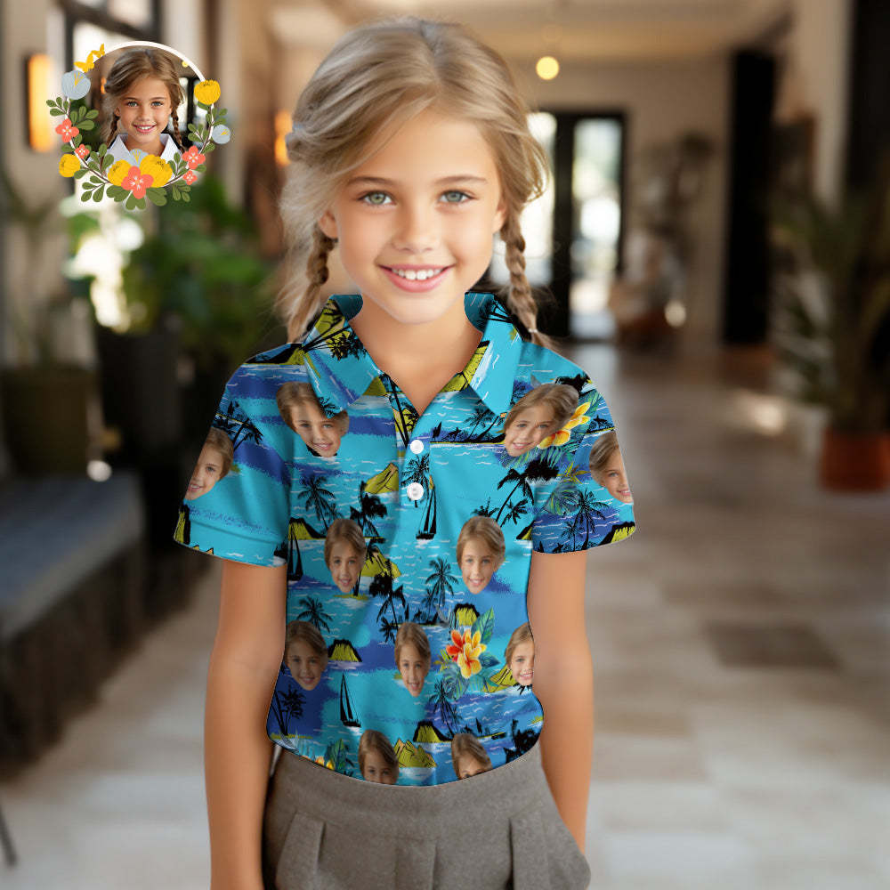 Custom Face Kids Polo Shirts Personalised Photo Hawaiian Style Shirt Vice City - MyFaceSocksAu
