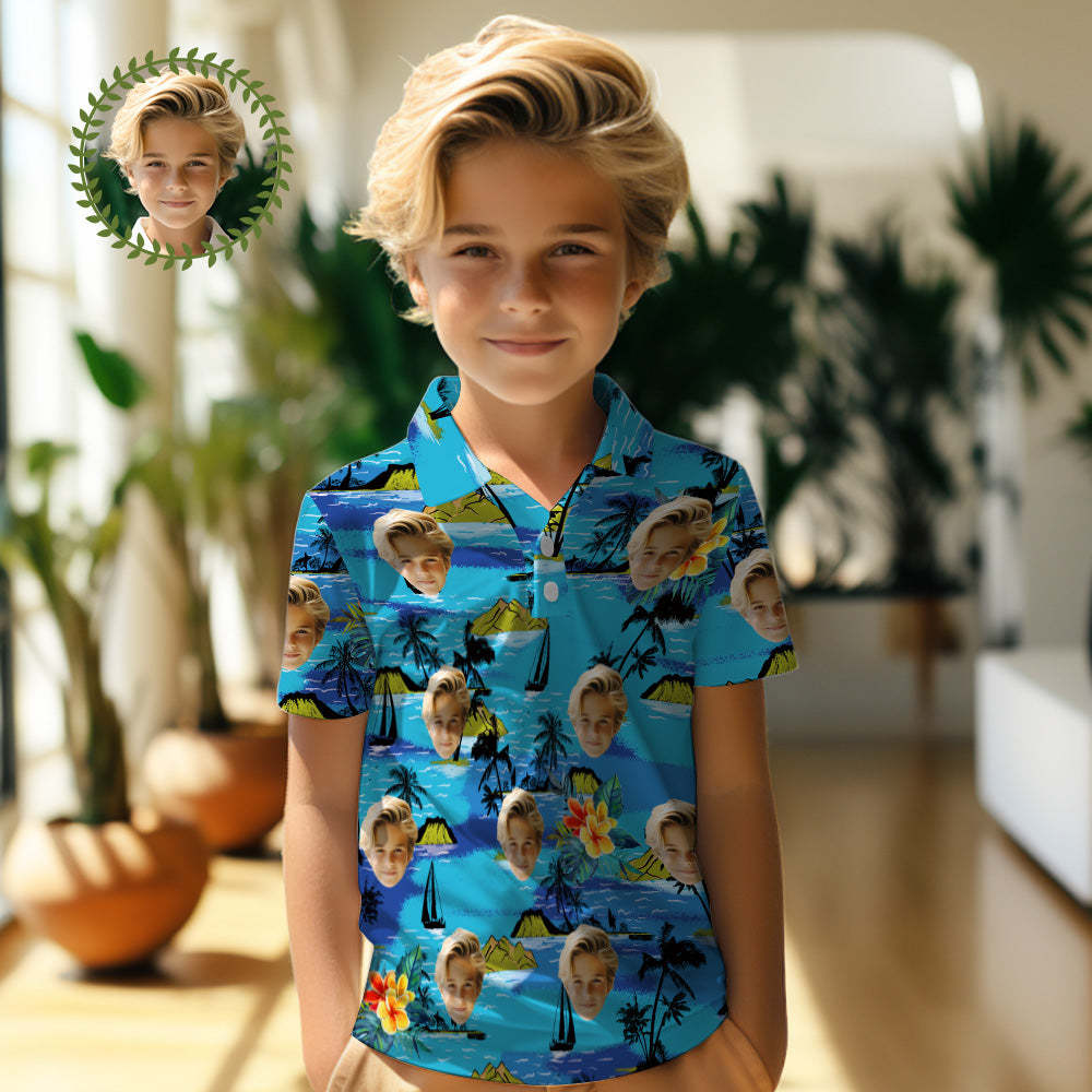 Custom Face Kids Polo Shirts Personalised Photo Hawaiian Style Shirt Vice City - MyFaceSocksAu