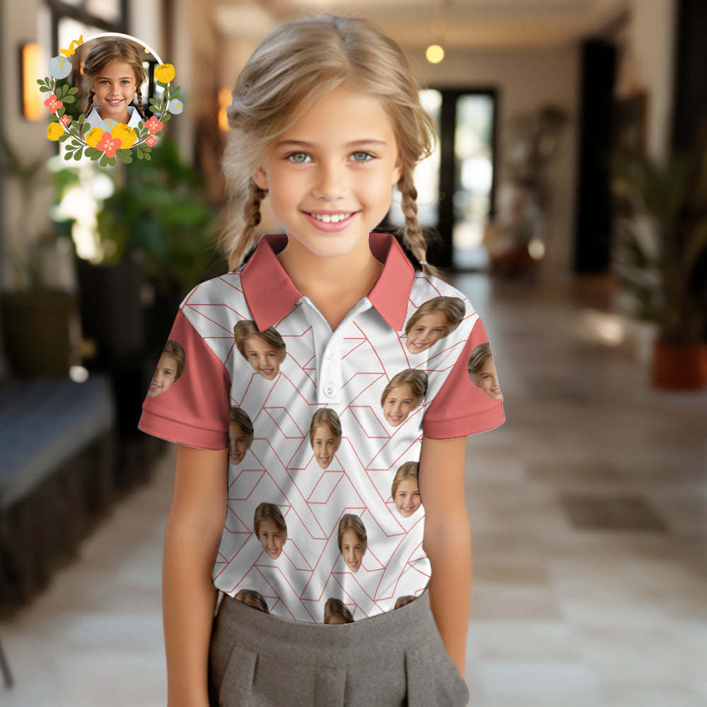 Custom Face Kids Polo Shirts Personalised Photo Shirt Red Plaid - MyFaceSocksAu