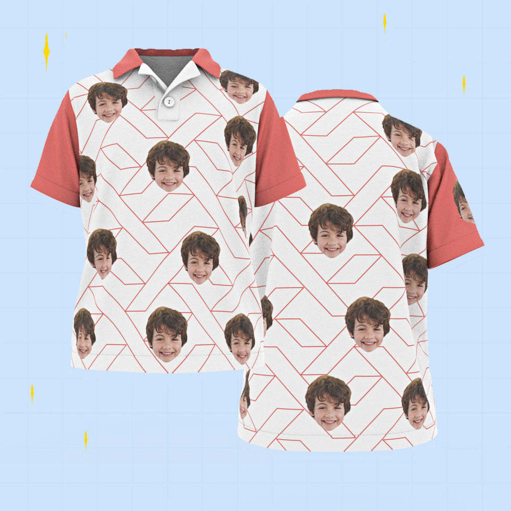 Custom Face Kids Polo Shirts Personalised Photo Shirt Red Plaid - MyFaceSocksAu