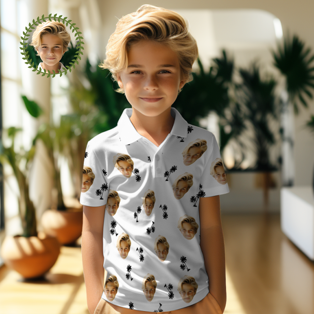Custom Face Kids Polo Shirts Personalised Photo Shirt Coconut Trees - MyFaceSocksAu