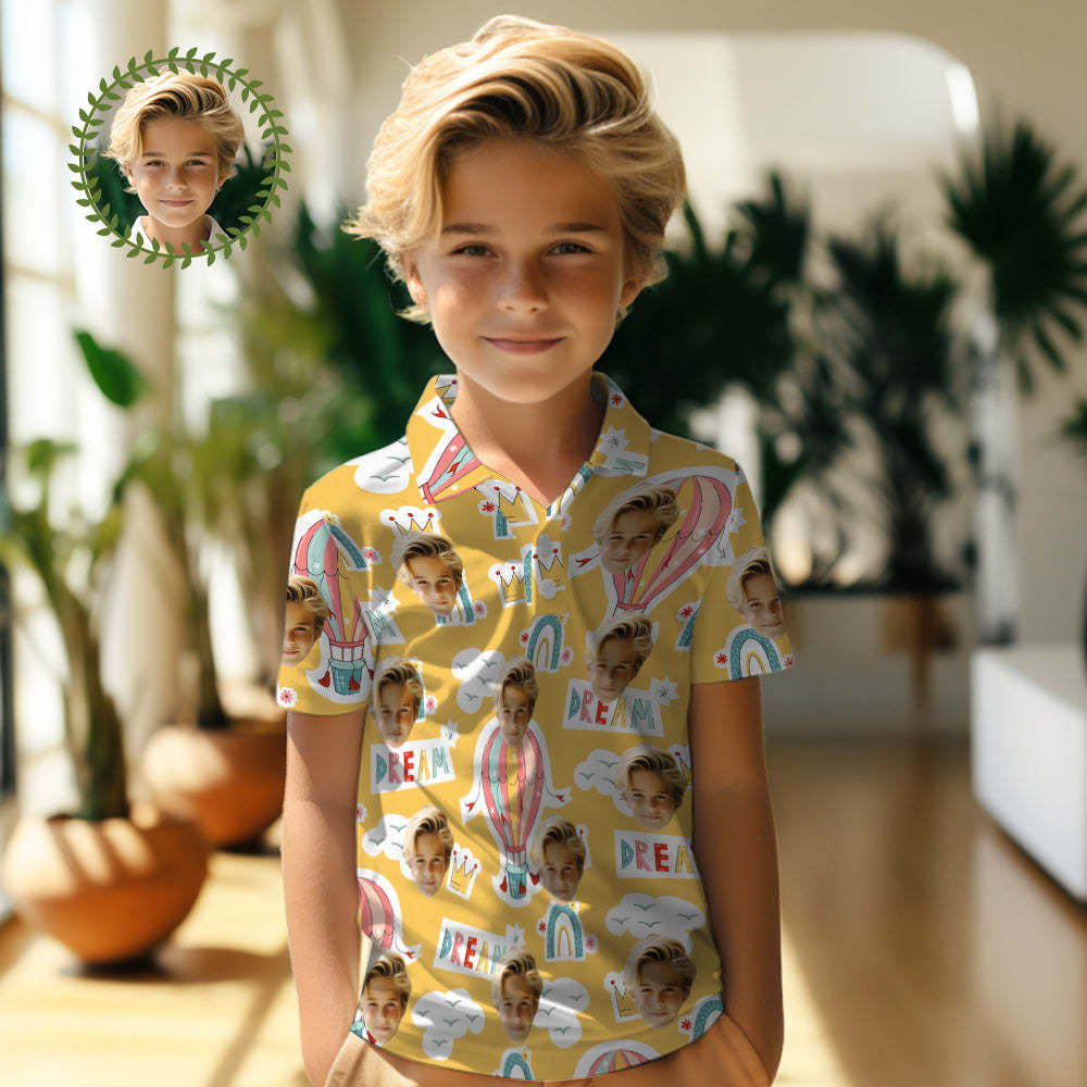 Custom Face Kids Polo Shirts Personalised Photo Shirt Colorful Dreams - MyFaceSocksAu