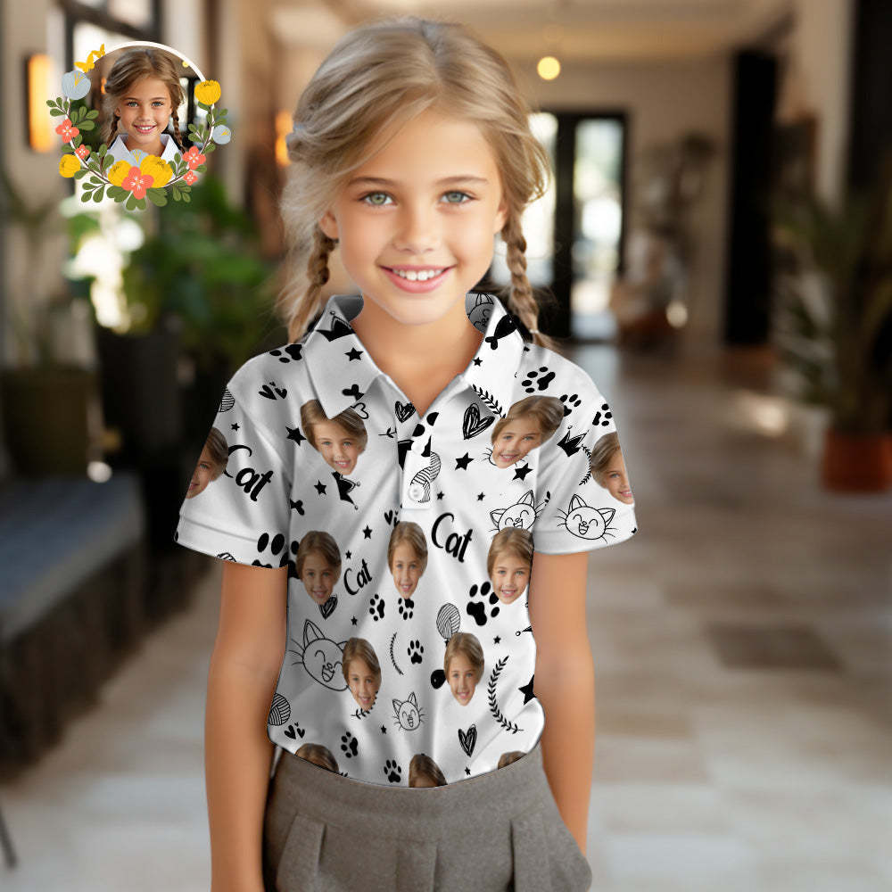Custom Face Kids Polo Shirts Personalised Photo Shirt Cute Cats - MyFaceSocksAu