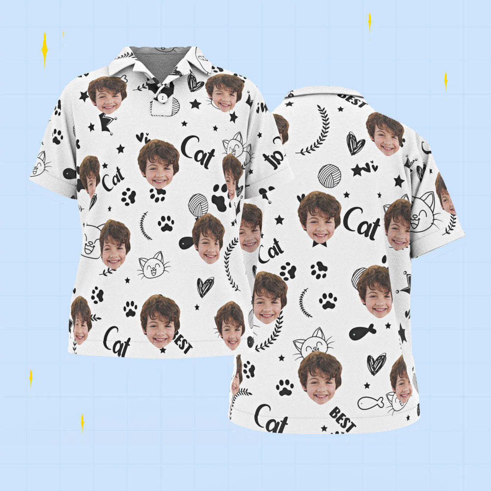 Custom Face Kids Polo Shirts Personalised Photo Shirt Cute Cats - MyFaceSocksAu