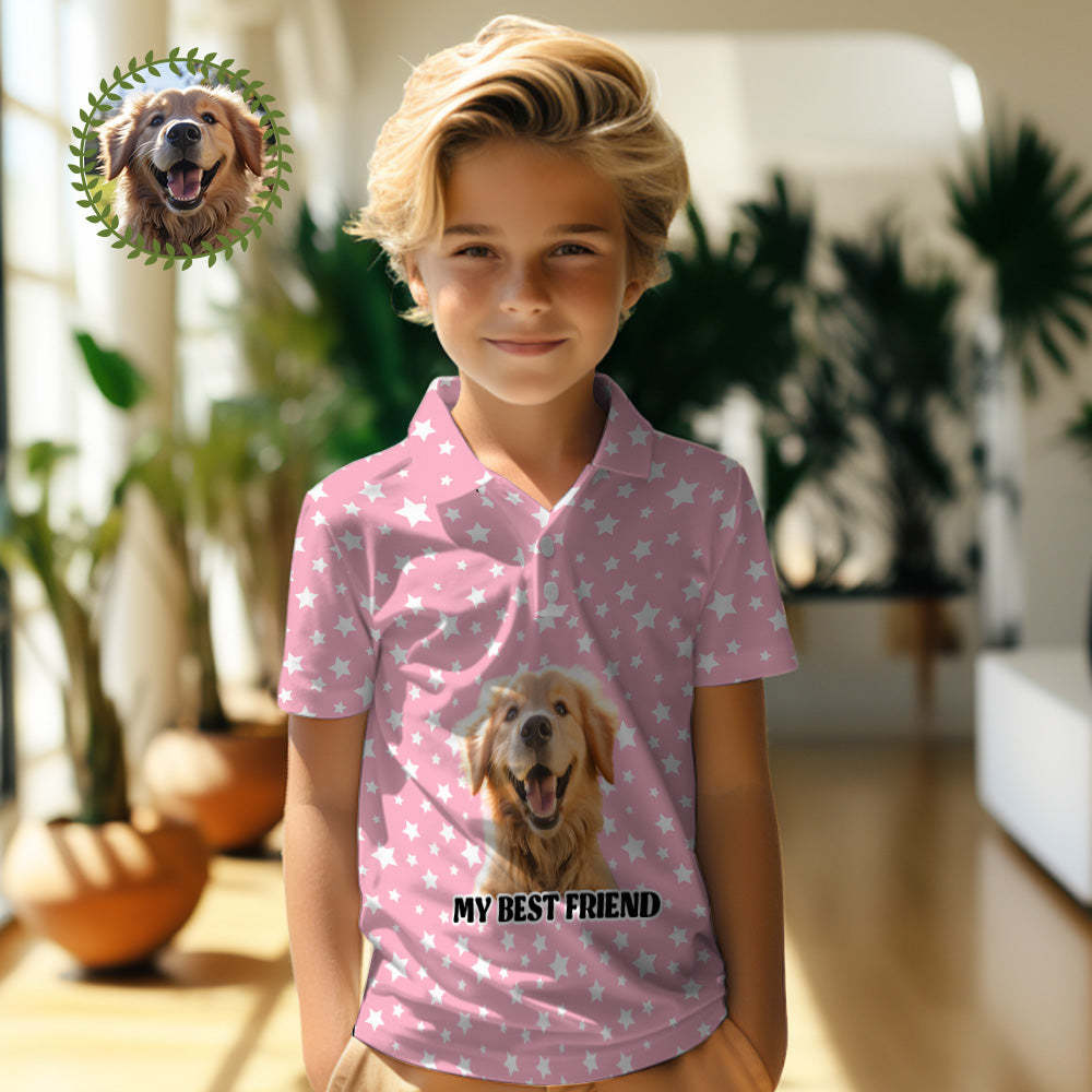 Custom Face Kids Polo Shirts Personalised Pet Photo Shirt Red Plaid My Best Friend - MyFaceSocksAu