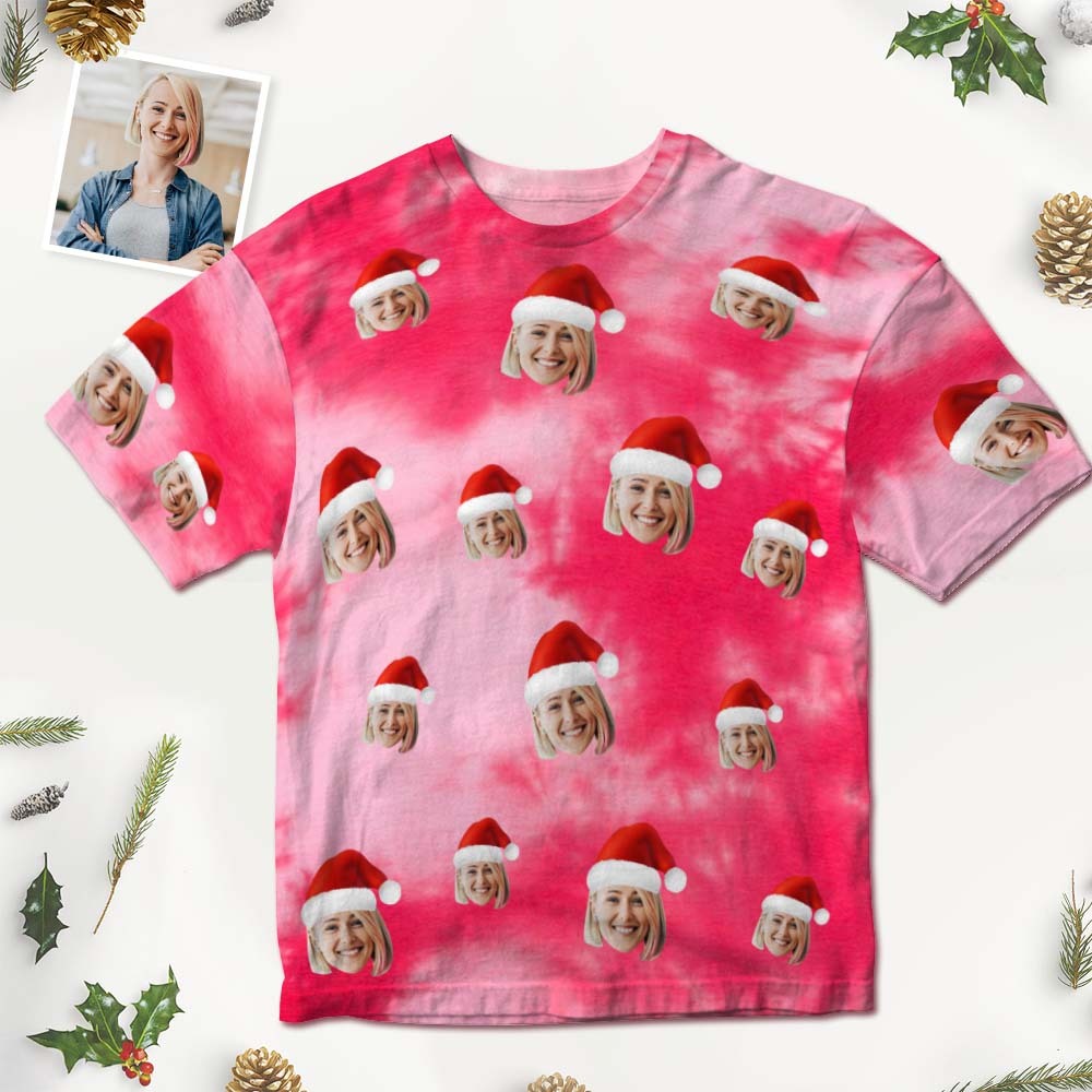 Custom Face T-shirt Christmas Gifts Tie Dye Christmas T-shirt - MyFaceSocksAu