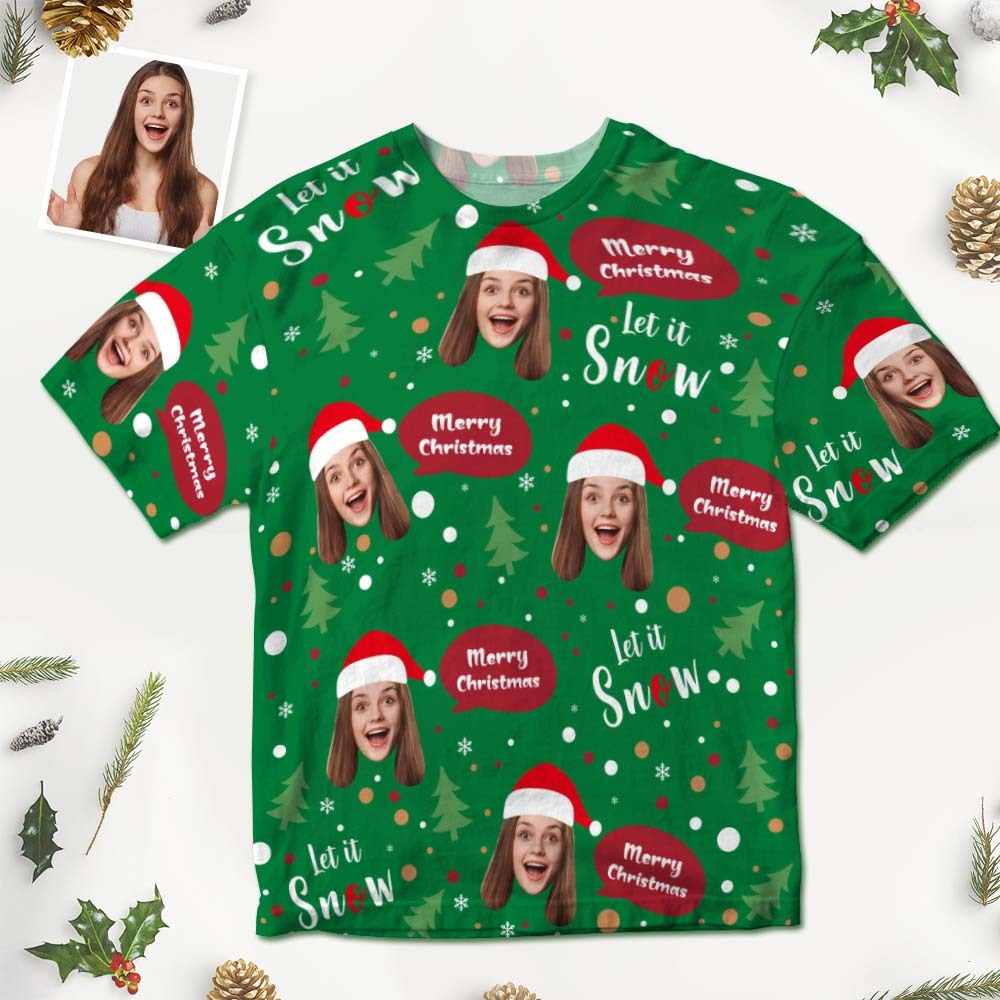 Custom Face T-shirt Christmas Gifts Santa Face Christmas T-shirt - MyFaceSocksAu