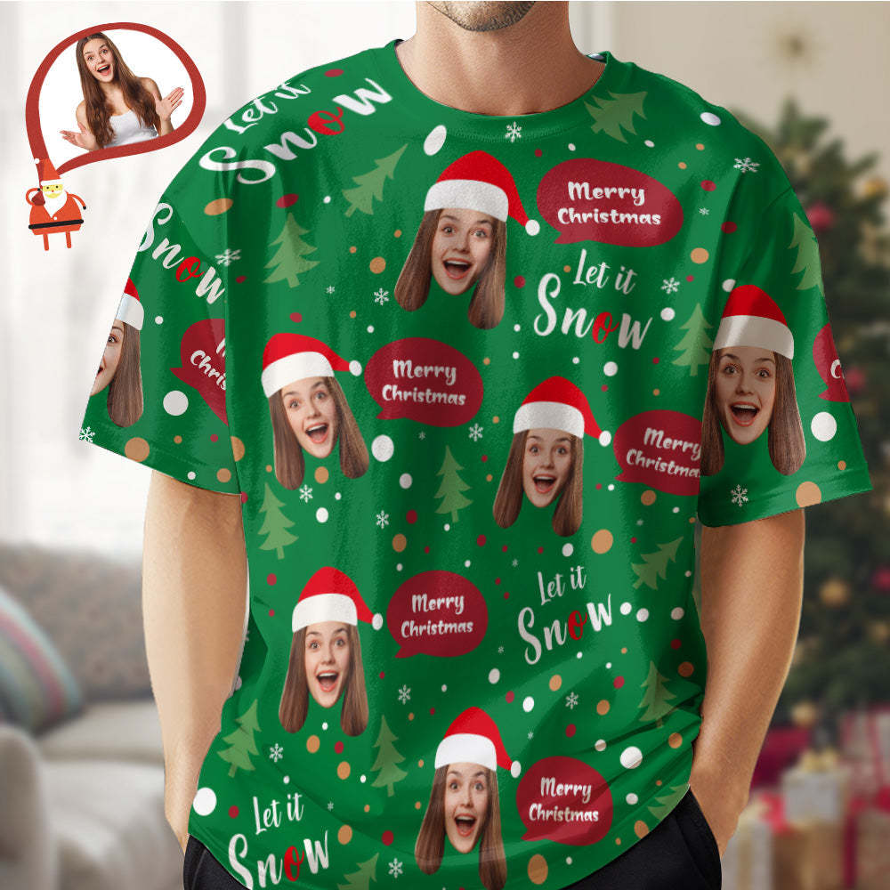 Custom Face T-shirt Christmas Gifts Santa Face Christmas T-shirt - MyFaceSocksAu